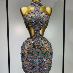 Abiti da festival corti di lusso senza schienale con diamanti sexy da donna Abiti da festa di compleanno di lusso per celebrità Abiti da palcoscenico per discoteca 1