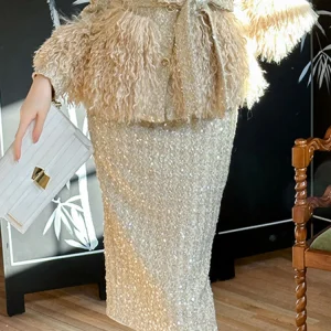 Gonne longuette eleganti di lusso squisite da donna Eleganti paillettes scintillanti Tweed spesso Femme Gonna da festa Banchetto Abbigliamento moda 1
