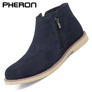 Stivaletti Chelsea in pelle scamosciata da uomo Color sabbia di base Vintage stivaletti formali in pelle con Zip in pelle naturale da uomo Zapatillas Hombre in legno 1