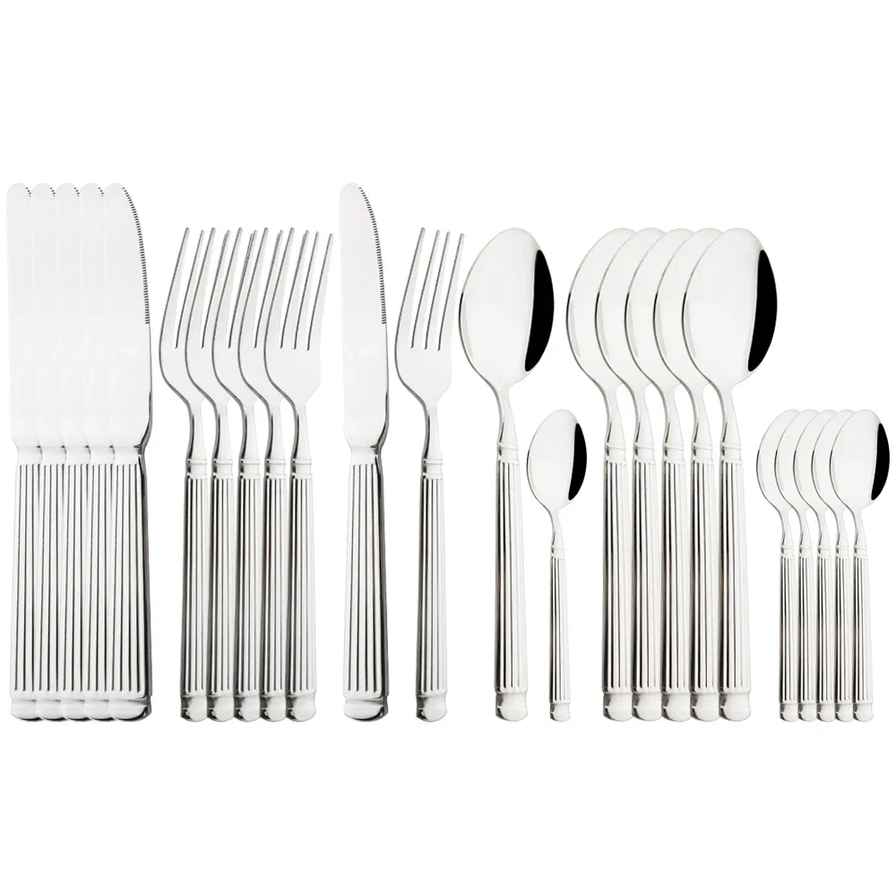 Specchio 6/24 pezzi Set da tavola Posate in acciaio inossidabile Coltello Torta Forchetta Cucchiaino da caffè Stoviglie Set di posate da cucina per la casa vintage 1