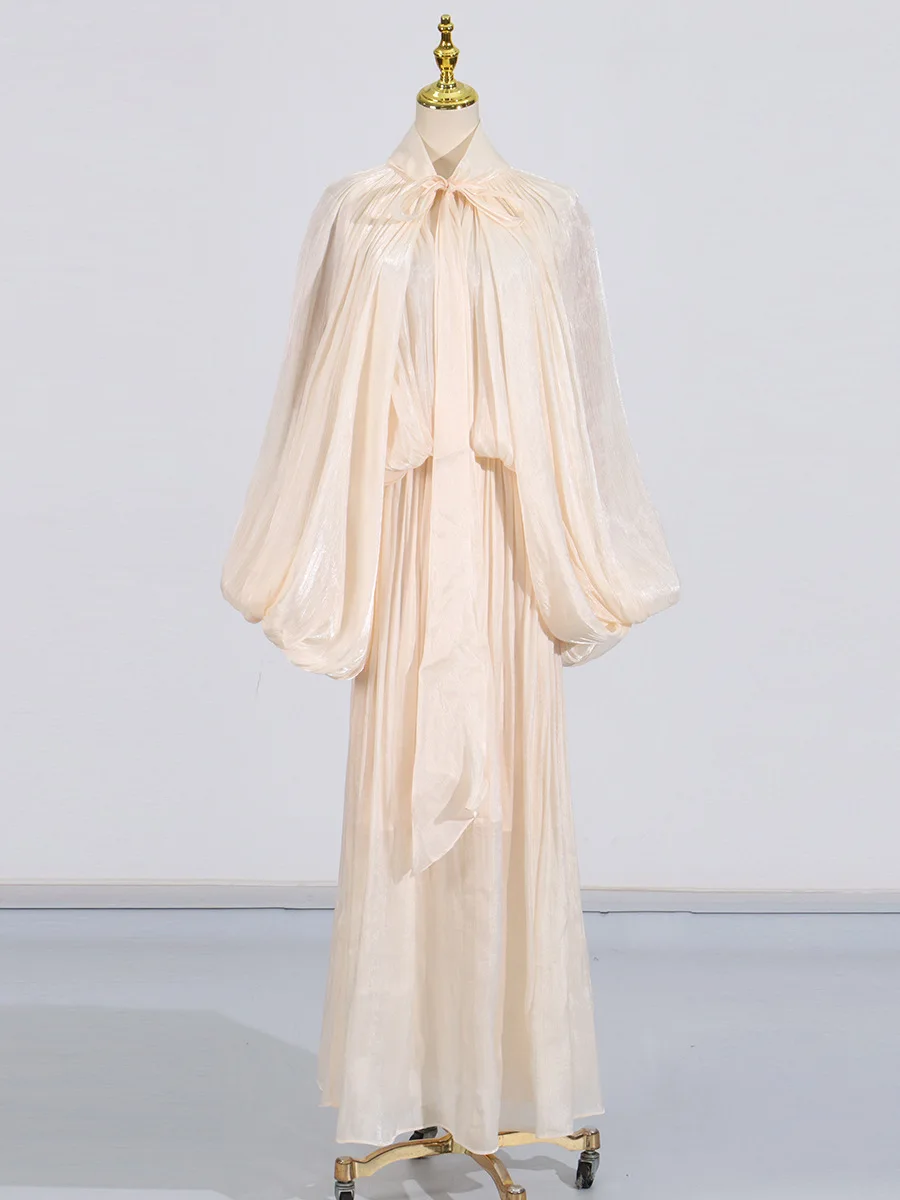 PREPOMP 2025 Nuovo arrivo primavera colletto alla coreana manica lunga a pipistrello abito lungo con lacci donna GT275 5