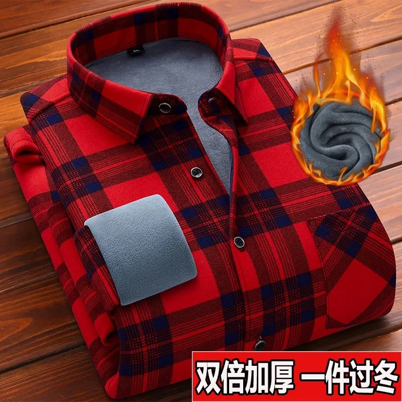 Camicia a quadri calda ispessita vintage americana di tendenza della moda autunno/inverno Camicia a maniche lunghe allentata di grandi dimensioni da uomo di alta qualità 1