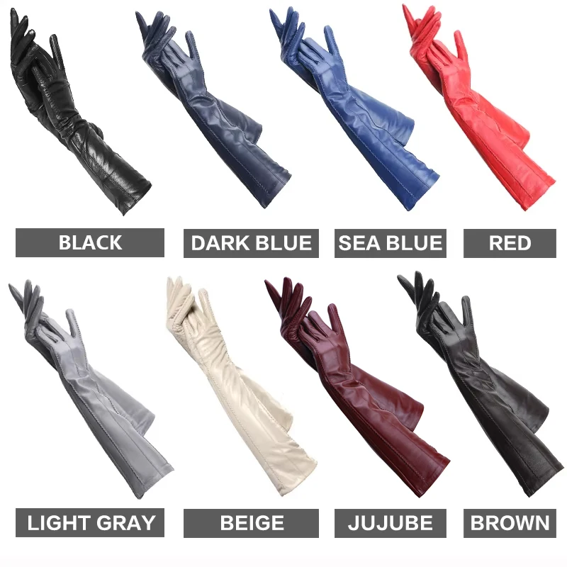 Guanti lunghi in pelle beige moda, guanti lunghi in pelle di alta qualità da donna, guanti lunghi da donna in vera pelle di pecora invernale - CSD2-50CM 4