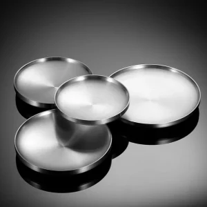 Piatto da pranzo rotondo in acciaio inossidabile spesso vassoio per piatti da Dessert occidentale tavolo da pranzo antiscottatura a doppio strato decorazione per la casa 1