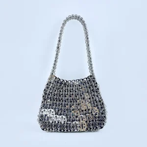 Borsa in lamiera di ferro vintage lucida, paillettes argento intrecciate a mano, borsa per gnocchi in metallo, borsa per cellulare, borsa a mano, borsa a tracolla 1