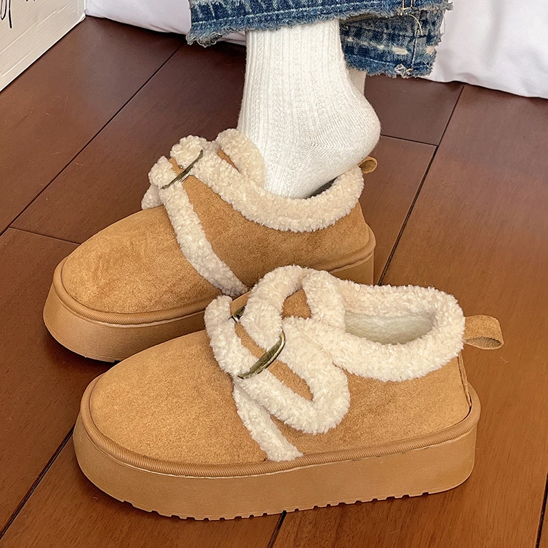 Stivali da neve in pile berbero con piattaforma morbida Donna 2025 Stivaletti invernali in pelle scamosciata calda e soffice pelliccia da donna con fondo spesso carino 2