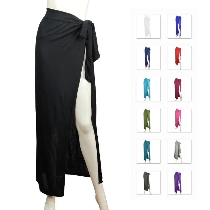 Sexy vacanza al mare Protezione solare Abbigliamento Casual Beachside Mezza gonna Avvolgente Gonna asimmetrica in tinta unita lavorata a maglia in poliestere 1