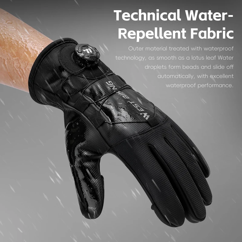 WEST BIKING Guanti da bici termici invernali in pile Guanti da ciclismo autobloccanti antivento Guanti da scooter per moto MTB idrorepellenti 3