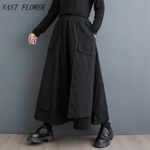 Nero oversize vintage elastico a vita alta primavera autunno casual sciolto lungo per donna gonne donna 2025 gonna abbigliamento 1