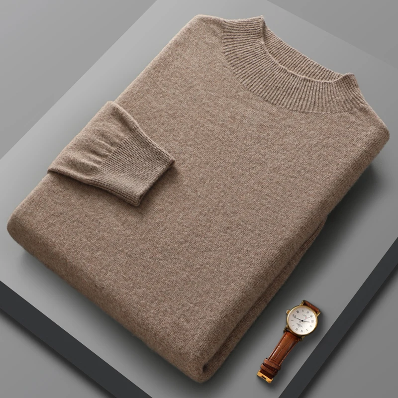 Maglione a collo mezzo alto in lana 100% da uomo di nuova moda autunno inverno caldo maglione lavorato a maglia tinta unita business casual top 3