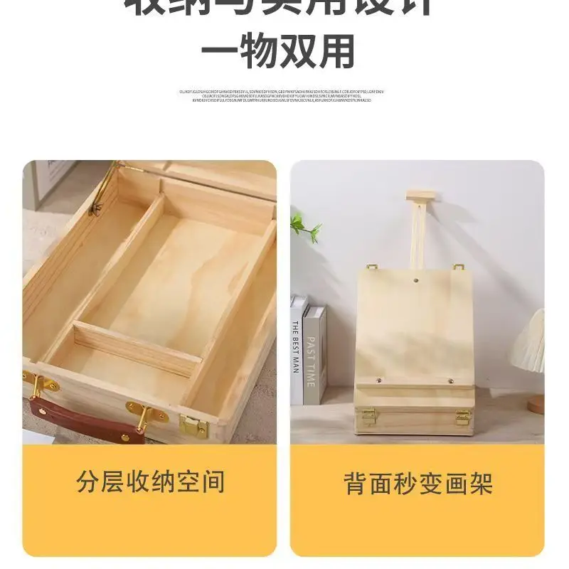 Scatola per pittura a olio portatile portatile ad angolo arrotondato in legno per schizzi, supporto per pittura, custodia per attrezzi a doppio uso 4