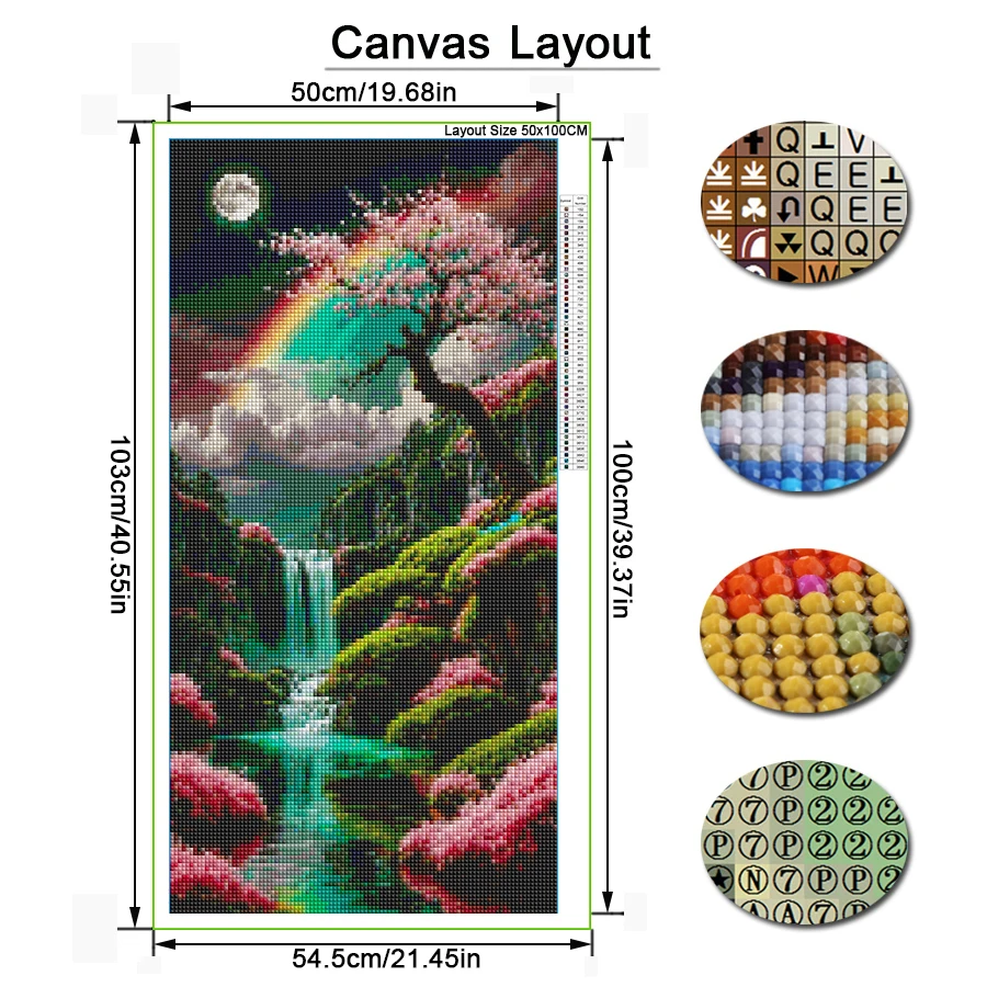 Arcobaleno rosa albero cascata di grandi dimensioni fai da te diamante arti kit di pittura scenario pieno quadrato rotondo trapano mosaico ricamo immagine 2
