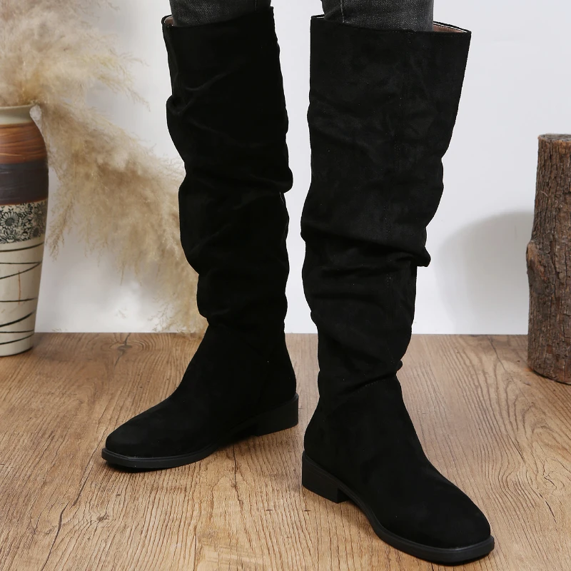 BCEBYL Autunno e Inverno Moda Nuovo Sexy di Colore Solido Caldo Punta Rotonda Fondo Spesso Tacco Basso Comodi Stivali da Donna Botas Mujer 6