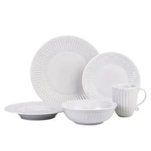 SOLECASA Set di stoviglie in ceramica stile europeo bianco modello in rilievo piatto ciotola tazza set cucina di casa ristorante stoviglie regalo 1
