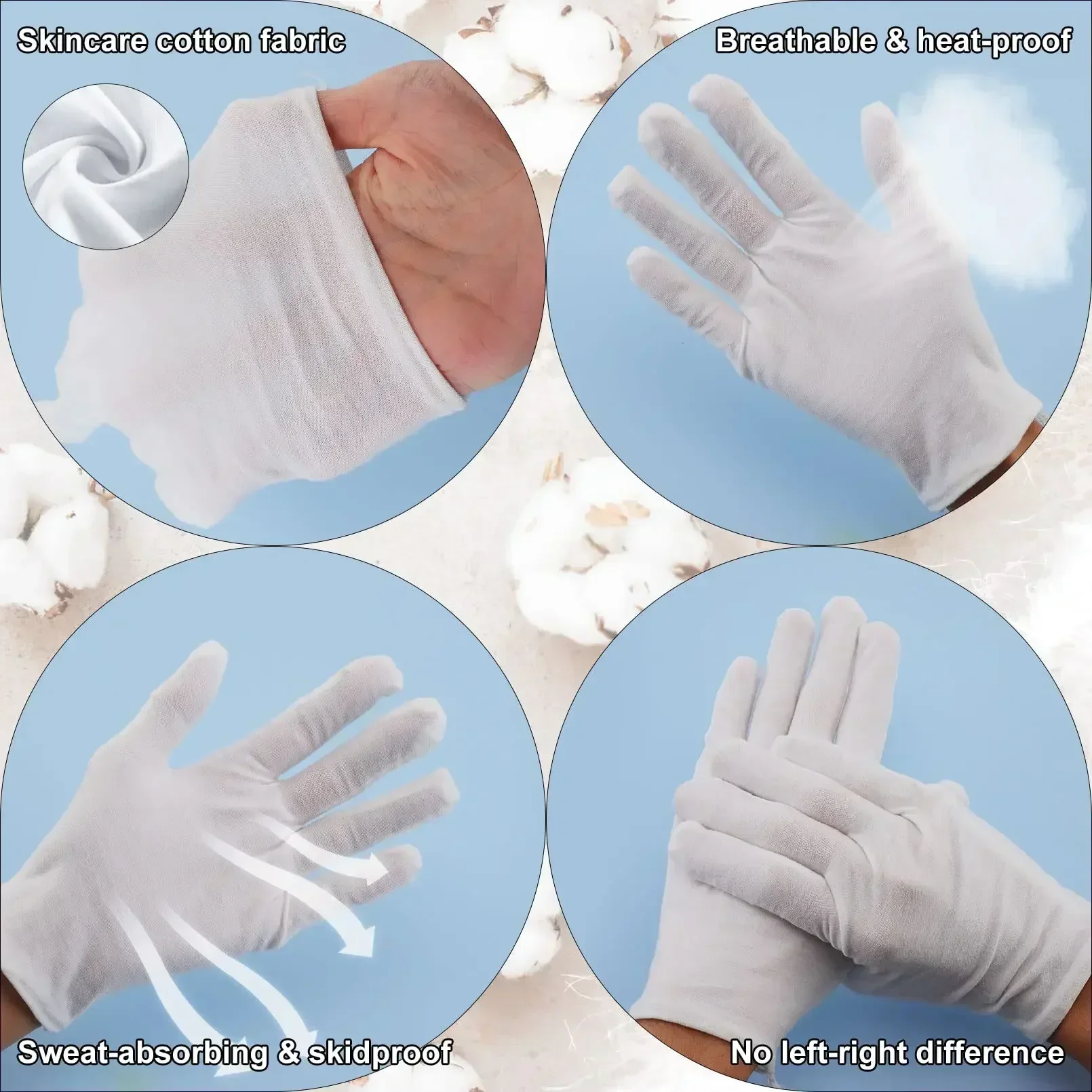 1-50Pairs Men Women Full Finger Etiquette White Cotton Gloves Waiters/Drivers/Jewelry/Workers Mittens Sweat Absorption Gloves 6