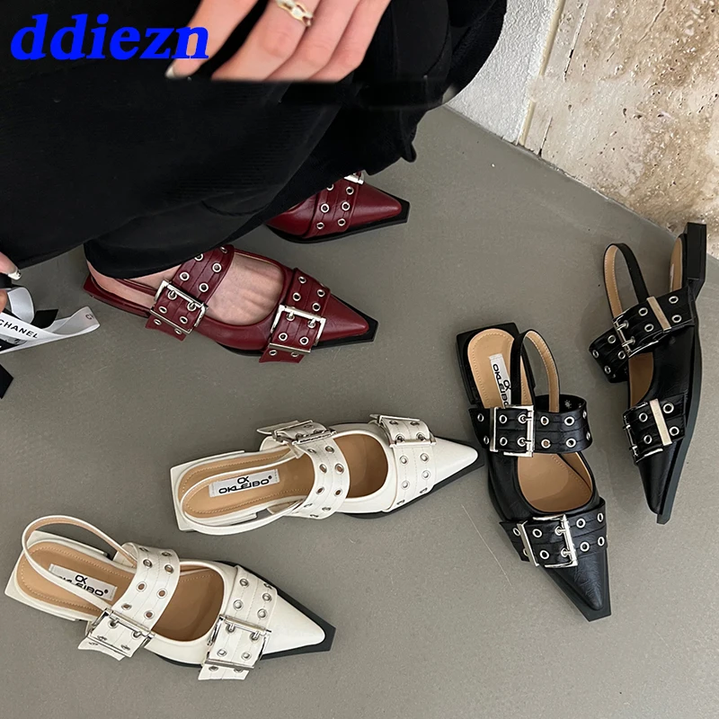 Donne piatte con scarpe 2025 Designer di lusso fibbia Moda donna appartamenti scarpe Slingback punta a punta sandali femminili casual muli 1