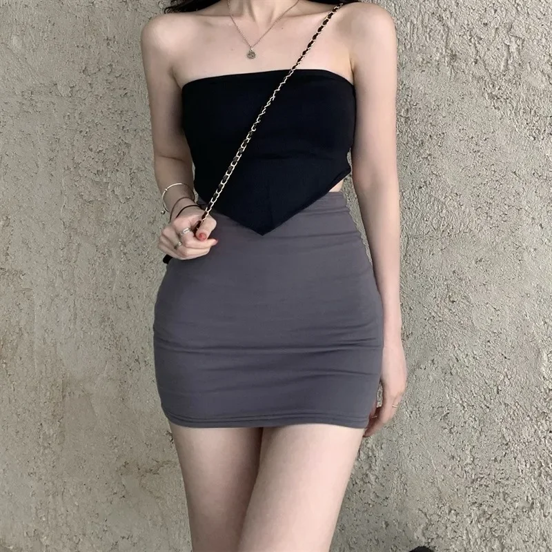 Minigonna elegante su misura nera Casual A-Line Mezza lunghezza Moda donna Fibra di poliestere Vita alta Stile dimagrante 4