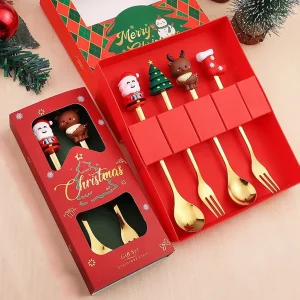 2/4/6 pezzi cucchiaio di Natale forchette regalo posate in acciaio inossidabile set da tavola caffè tè dessert paletta 2025 capodanno decorazioni per la casa 1