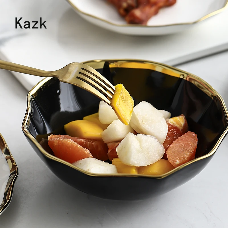 Piatto in ceramica Nordic Golden Stroke leggero di lusso nero bianco pasta bistecca piatti da pranzo piatti da dessert ciotole da zuppa stoviglie per la casa 4