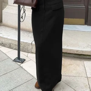 Oymimi Moda Tasche nere Gonna da donna Elegante Gonne dritte a vita alta Casual Solid Gonne alla caviglia Abbigliamento femminile 1