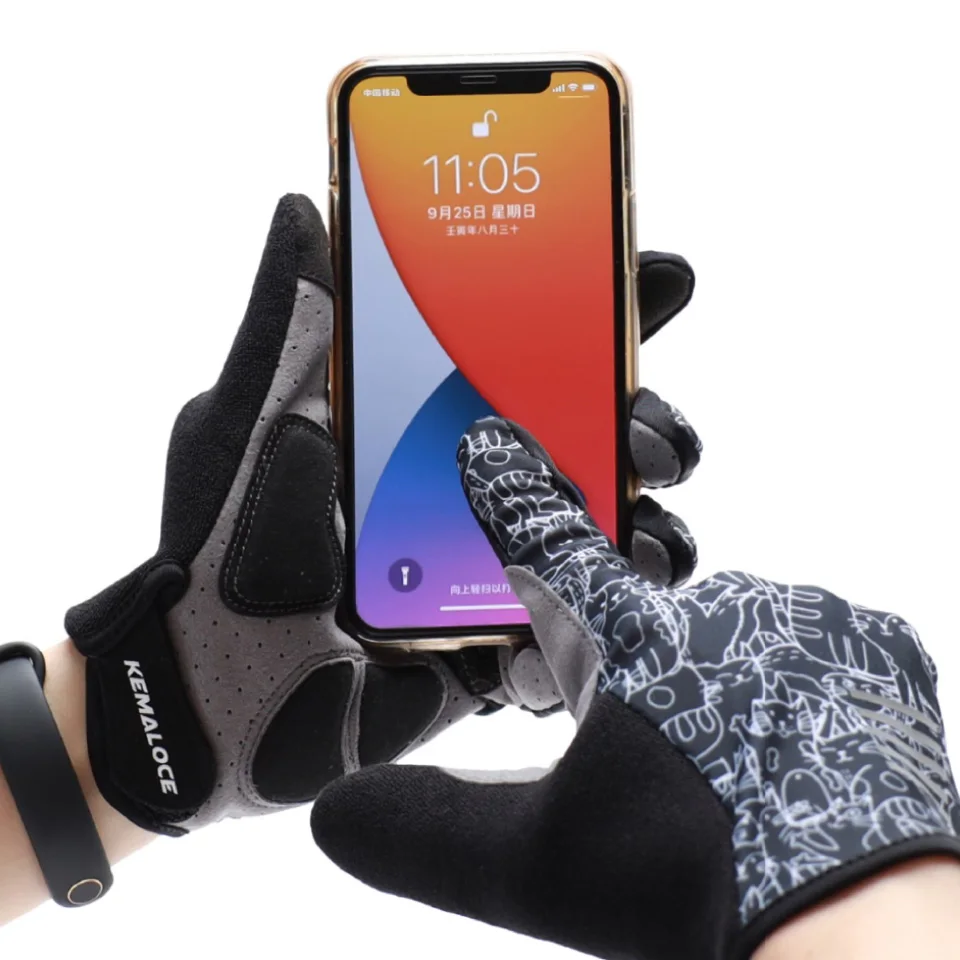 Guanti da ciclismo KEMALOCE guanti da moto da uomo e da donna con dita intere invernali guanti da bici in tessuto termico in pile bianco e nero 5