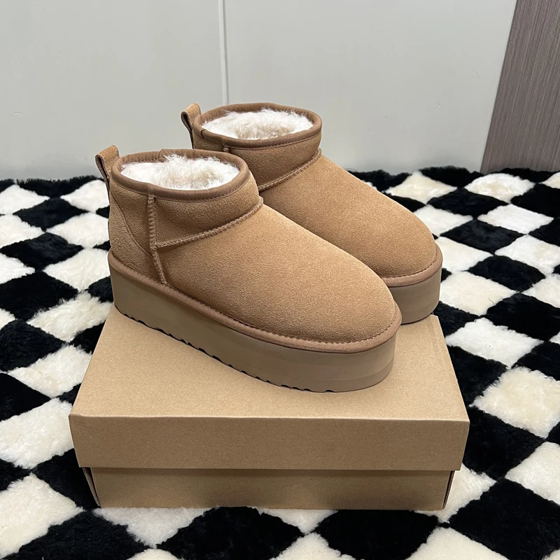 2025 stivali da neve integrati in pelle di pecora a tubo corto classici e alla moda con un bottone 35-42 3