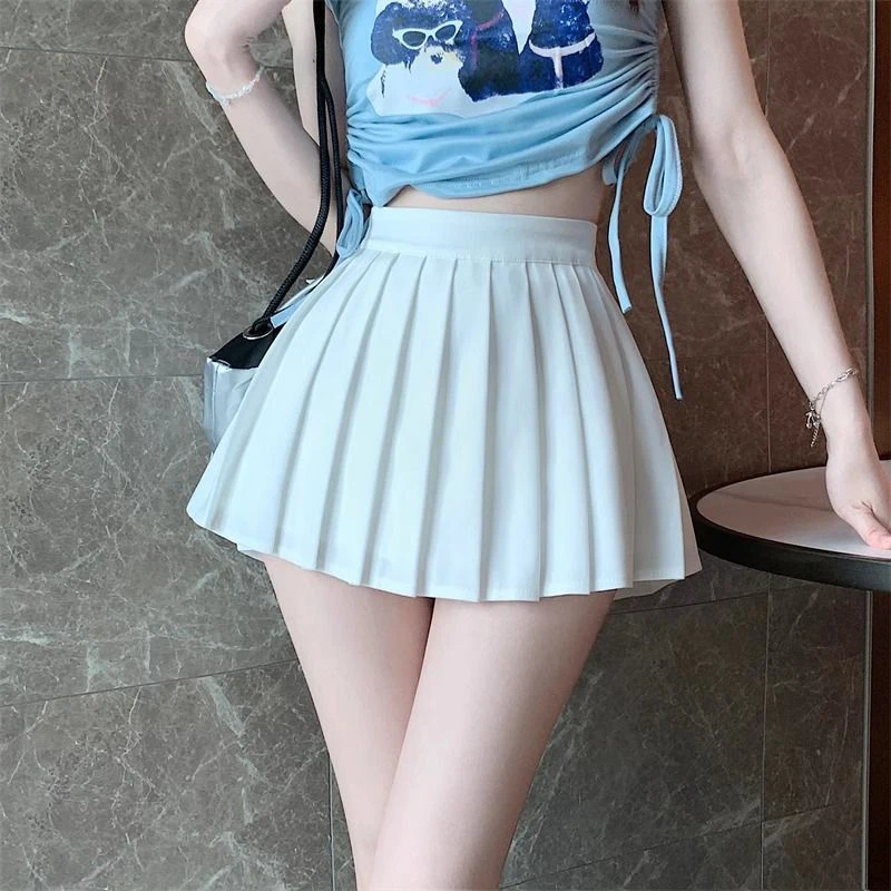 Minigonna a pieghe sexy Donna Coreana Bianco Nero Gyaru Tennis Gonna estrema Y2K Gonne streetwear irregolari con pantaloncini 1