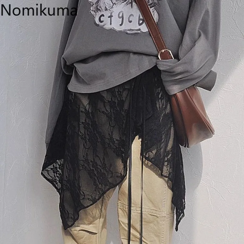 2025 Faldas Mujer De Moda Gonna estiva Abbigliamento donna Fasciatura in pizzo floreale Jupe Moda coreana Saia Irregolare Chic Y2k Gonne 1