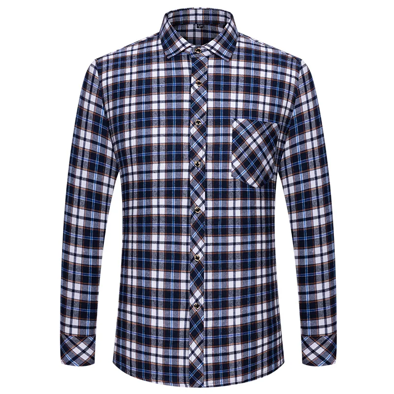Camicie di flanella di puro cotone da uomo M-6XL manica lunga tasca singola Casual Plaid spessa morbida accogliente camicie spazzolate camicetta abbigliamento uomo 5