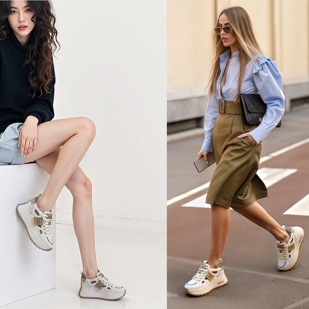 Fujin 3 pollici 7 cm vera pelle confortevole traspirante tacco nascosto appartamenti skateboard piattaforma sneakers con zeppa scarpe robuste vulcanizzate 2