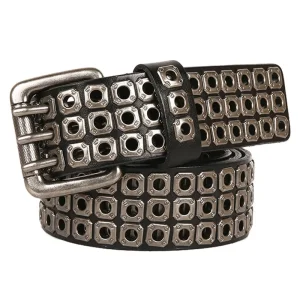 Cintura da cowboy con rivetto in metallo Cintura da uomo in vera pelle di vitello Cintura punk con rivetti Jeans Cinture per uomo Ceinture Homme Cinturones Hombre 1