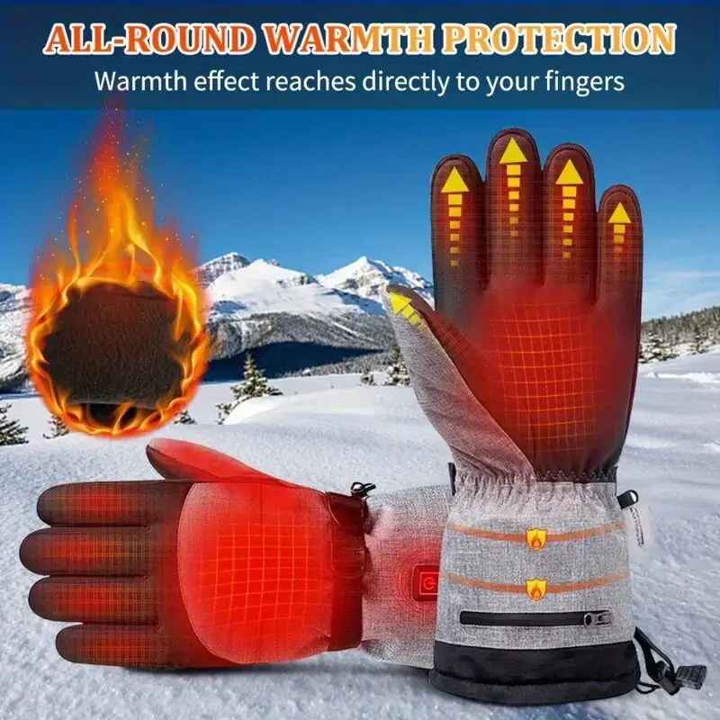 Guanti impermeabili riscaldanti per sport invernali all'aria aperta per sci da uomo, moto, equitazione, guanti a dita intere in cotone caldo e spesso 2