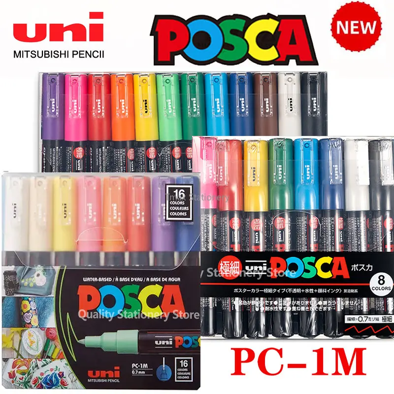 Nuovo Uni Posca Pennarelli Set PC-1M Penne per vernice opaca impermeabile Pennino super fine 0,7 mm Manga Graffiti Pen Rifornimenti d'arte di cancelleria 1