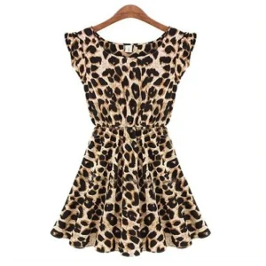 Abito estivo da donna stampato leopardato o-collo senza maniche taglie forti abito casual avvolgente mini abiti da festa da donna sexy abiti 1
