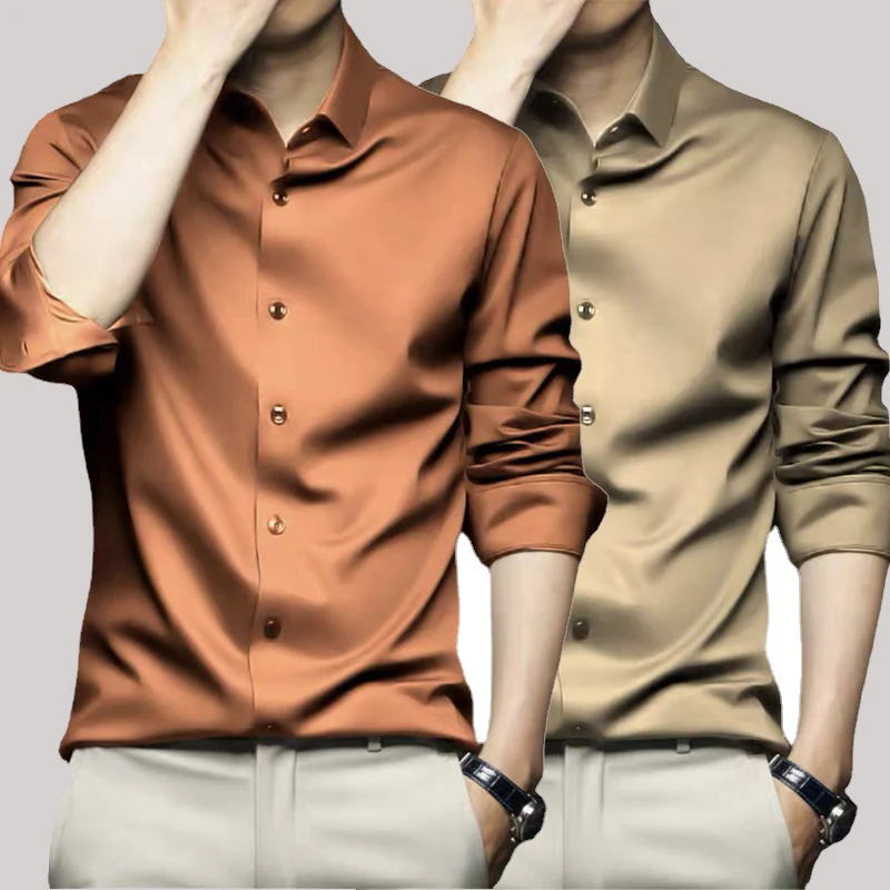 Camicia a maniche lunghe da uomo arancione X-6XL Camicia elegante casual da lavoro solida resistente alle rughe e non stirabili 1