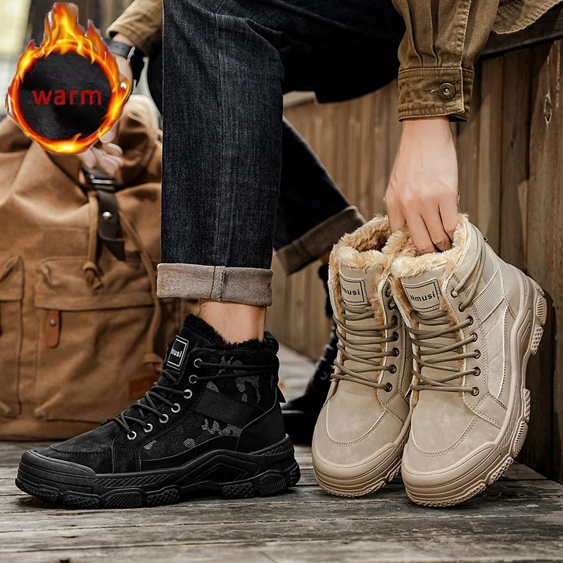 Stivali alti da uomo invernali Stivali da trekking antiscivolo da esterno Stivaletti da lavoro alla moda Scarpe da ginnastica casual calde e morbide con lacci da uomo 6