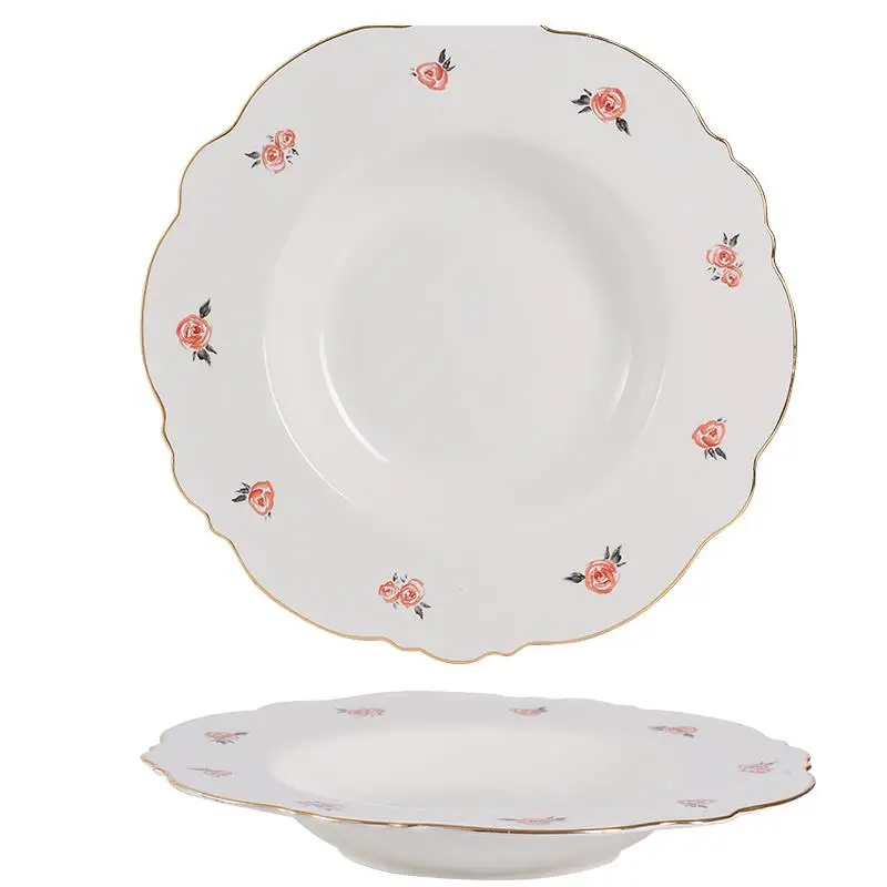 Set ciotola e piatto in ceramica New Bone China Phnom Penh Rose Stoviglie Dessert Piatto Bistecca occidentale Colazione 6