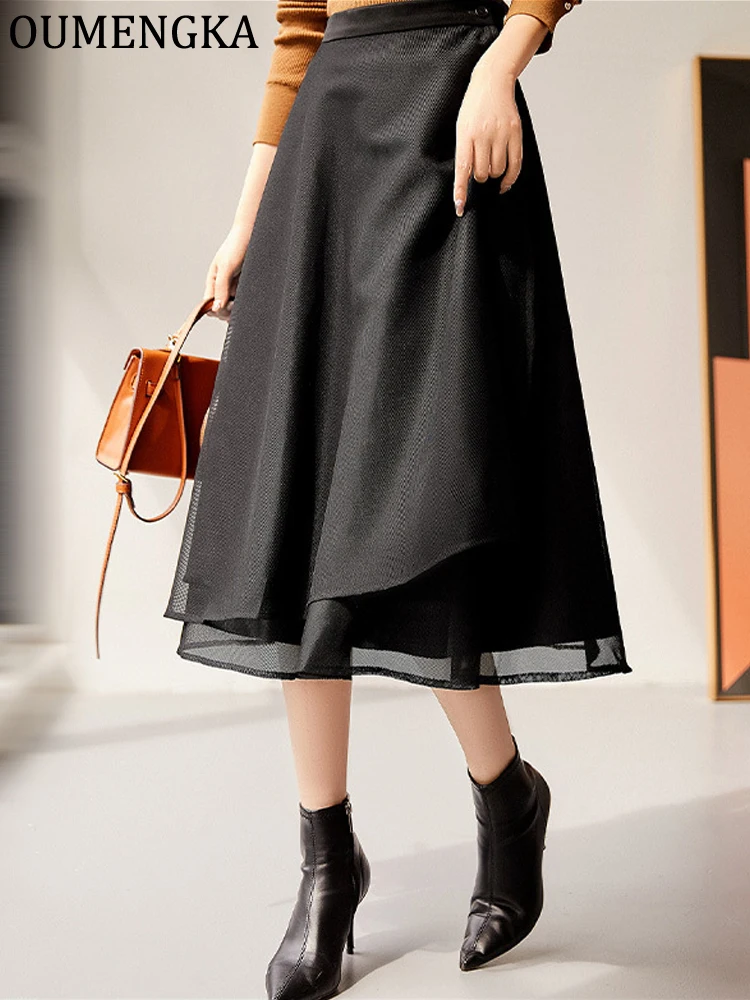 OUMENGKA Donna Chic Corea Moda Primavera Estate One Pieces Wrap Gonne Vita regolabile Donna A Line Gonne lunghe al ginocchio Mujer 4