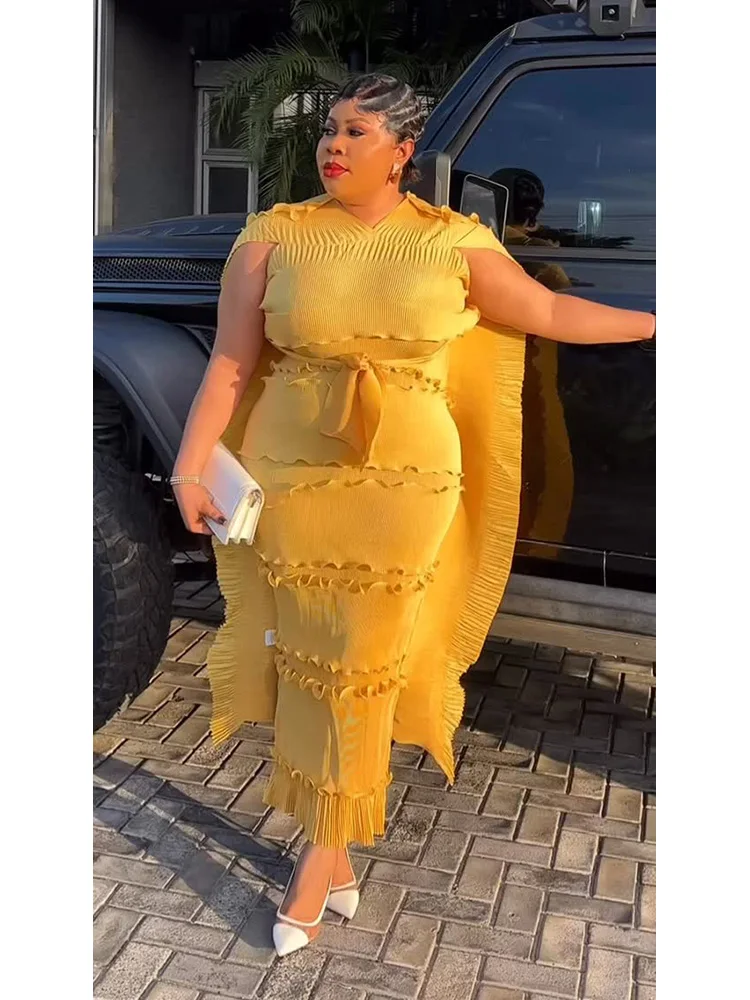 EGRM Miyake Solido Pieghettato Francese Tridimensionale Fungo Bordo Torta Abito da Donna Abiti Lunghi Allentati 2025 Estate Nuovo 6R8109 3