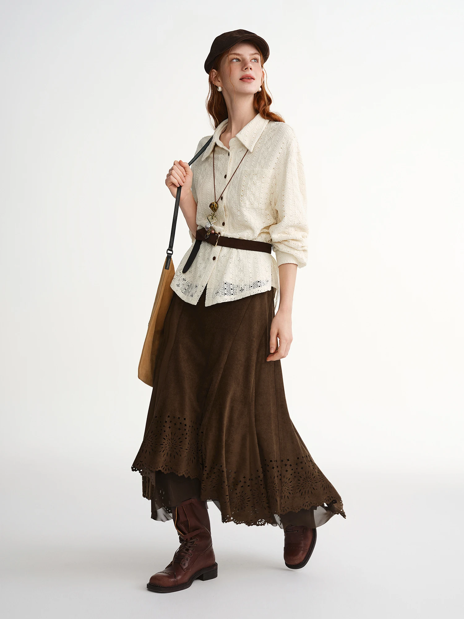 DUSHU Squisita abbigliamento da donna taglie forti Mezza gonna in velluto con ritagliatura in rilievo ambra per lusinghiero Mezza gonna alla moda versatile 4