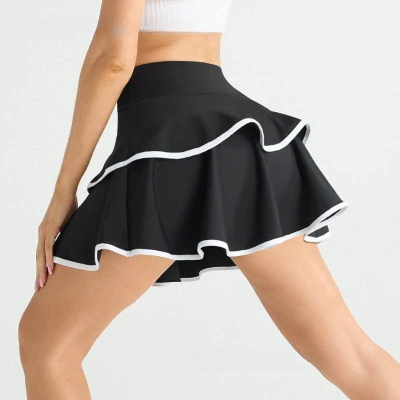 Gonna da yoga per torta con tasche Gonna sportiva a vita alta fitness estiva da donna Gonna comoda e traspirante da allenamento antiriflesso 4