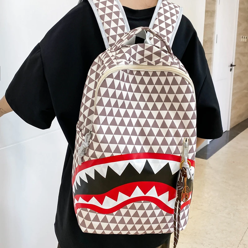 Nuovo elegante zaino con stampa graffiti di squalo per adolescenti, versatile, versatile, alla moda quotidiana, per campus, borsa per laptop, mochilas de hombre сумка 6