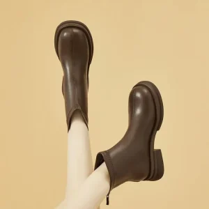 2025 Nuovi stivali elastici stile britannico da donna - Stivaletti con plateau con zip posteriore con suola antiscivolo, stivaletti moda invernale 1