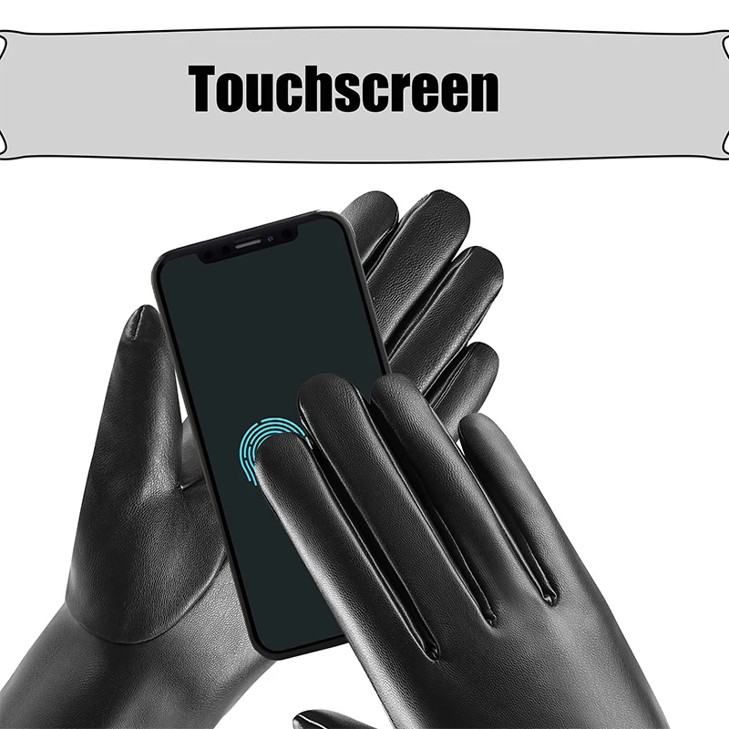 Guanti classici da donna Guanti invernali isolati e caldi all'aperto Guida Guanti in pelle PU Guanti touch screen in peluche 3