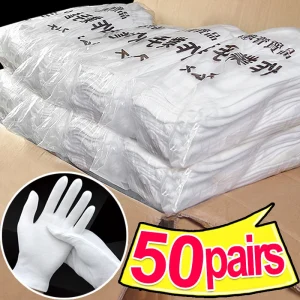 Guanti da lavoro bianchi in morbido cotone per la movimentazione di mani asciutte Guanti SPA Guanti cerimoniali ad alta elasticità Strumenti per la pulizia della casa 1