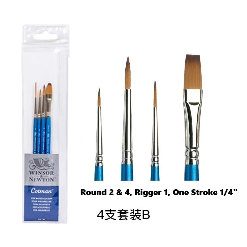 Winsor & Newton Cotman Spazzole a manico cortoSet di 4 (Rotondi 1, 4, e 6, One Stroke 3/8")/ (Rotondi 2 e 4, Rigger 1, One Stroke 1/4") 2