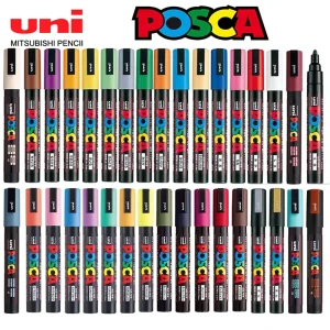 Uni Posca Set completo Pennarelli per vernice acrilica PC-1M PC-3M PC-5M 7/8/12/15/24/29C per pittura su roccia, frabrico, vetro/metallo, graffiti 1