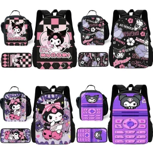 3 pezzi set bambino carino Anime sanios Kuromi zaino scuola con borse per il pranzo, borse a matita, borse da scuola per ragazzi ragazze miglior regalo 1