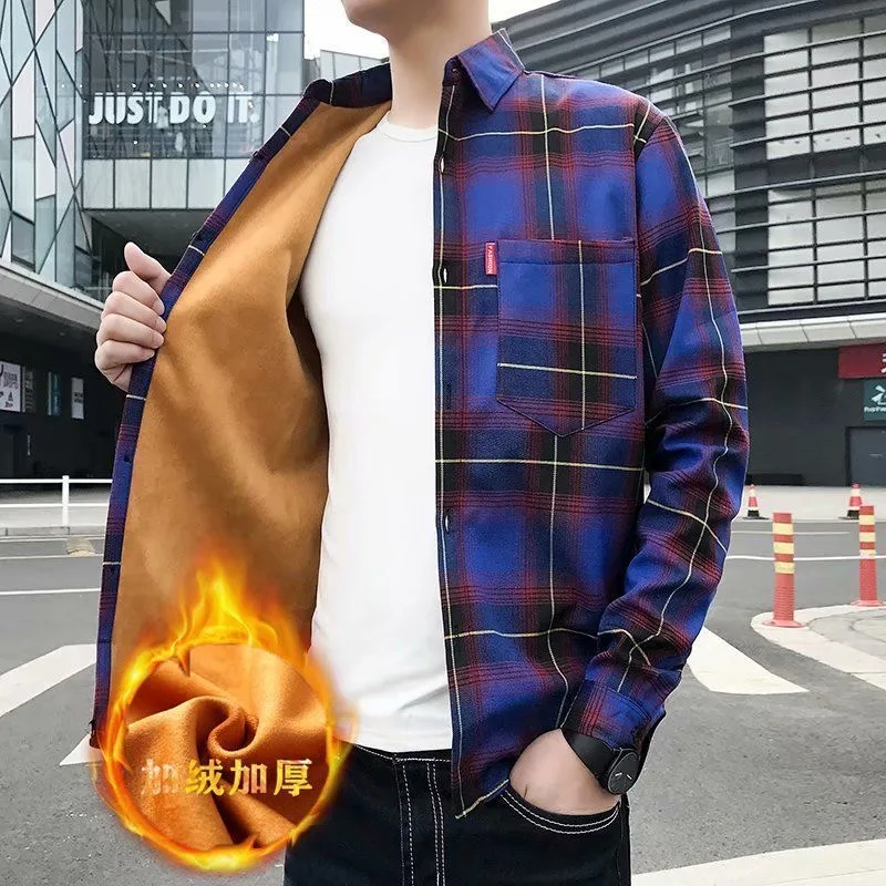 Camicia a quadri calda ispessita di nuova tendenza della moda autunno/inverno Camicia a maniche lunghe di alta qualità sportiva allentata casual da uomo di grandi dimensioni 4