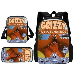 GRIZZY AND THE LEMMINGS Zaino scolastico per bambini con borsa a tracolla Borse per matite Borse da scuola per ragazzi e ragazze Miglior regalo 1